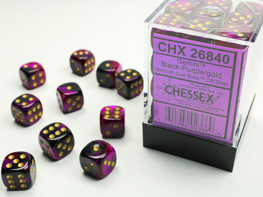 Chessex - Gemini 12mm D6 Dice Block - Black & Purple w/Gold