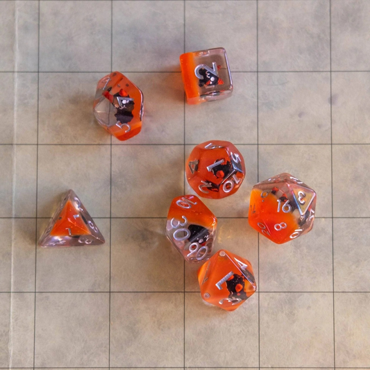 Little Devil Orange DnD dice | Dungeons and Dragons Little Devil Dice (7) | Polyhedral Orange Dice