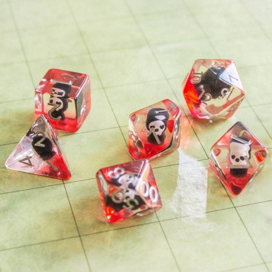 Grim Reaper DnD Dice Set| Dungeons and Dragons Red and Clear Transparent Dice (7) | Polyhedral Dice