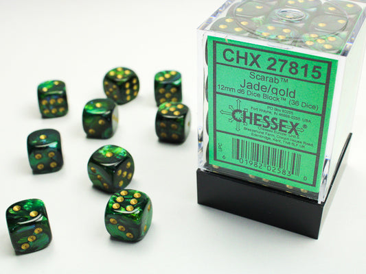 Chessex - Scarab 12mm D6 Dice Block - Jade w/Gold