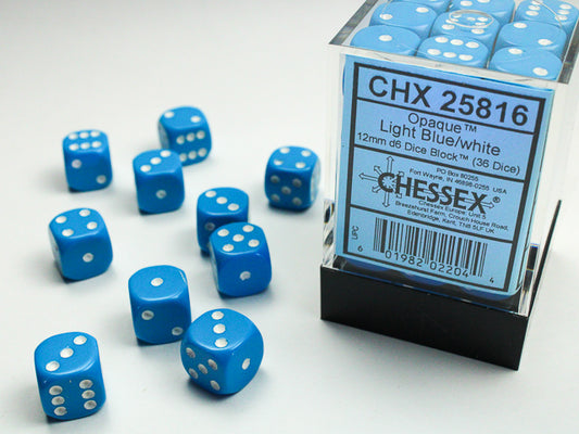 Chessex - Opaque 12mm D6 Dice Block - Light Blue w/White