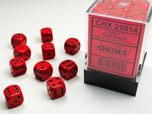 Chessex - Opaque 12mm D6 Dice Block - Red w/Black