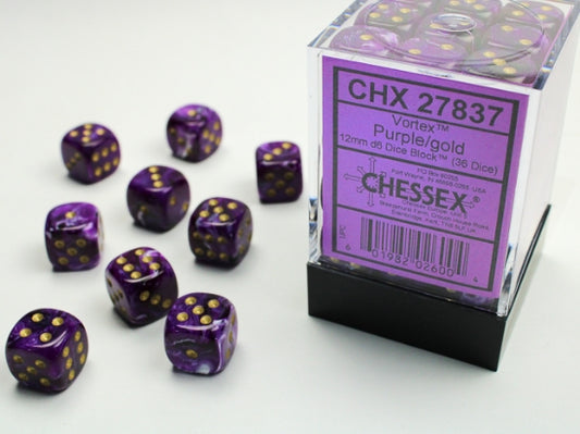 Chessex - Vortex 12mm D6 Dice Block - Purple w/Gold