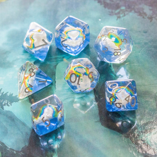 Cloudy Dream Blue DnD Dice Set| Dungeons and Dragons Dice (7) | Polyhedral Dice