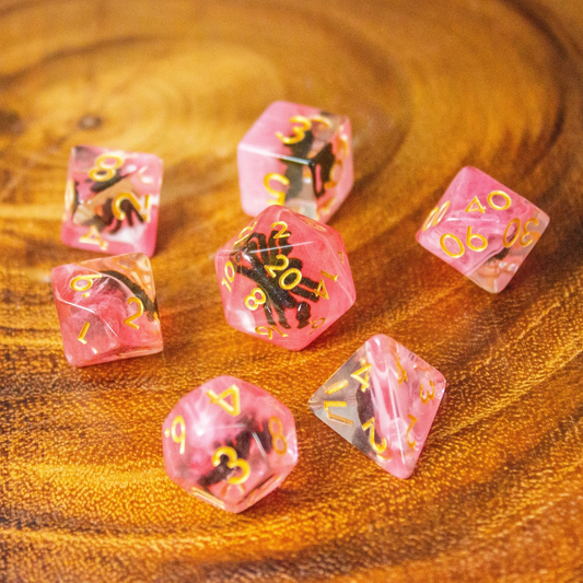 Spiders DnD Dice Set| Dungeons and Dragons Pink and Clear Transparent Dice (7) | Polyhedral Dice