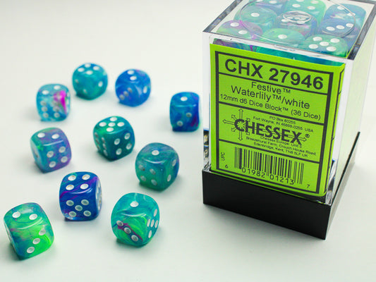 Chessex - Festive 12mm D6 Dice Block - Waterlily White